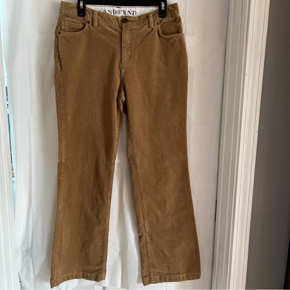 Lands' End Women Corduroy Pants Wide Leg Brown Flare High Rise Sz 8 Smart Casual